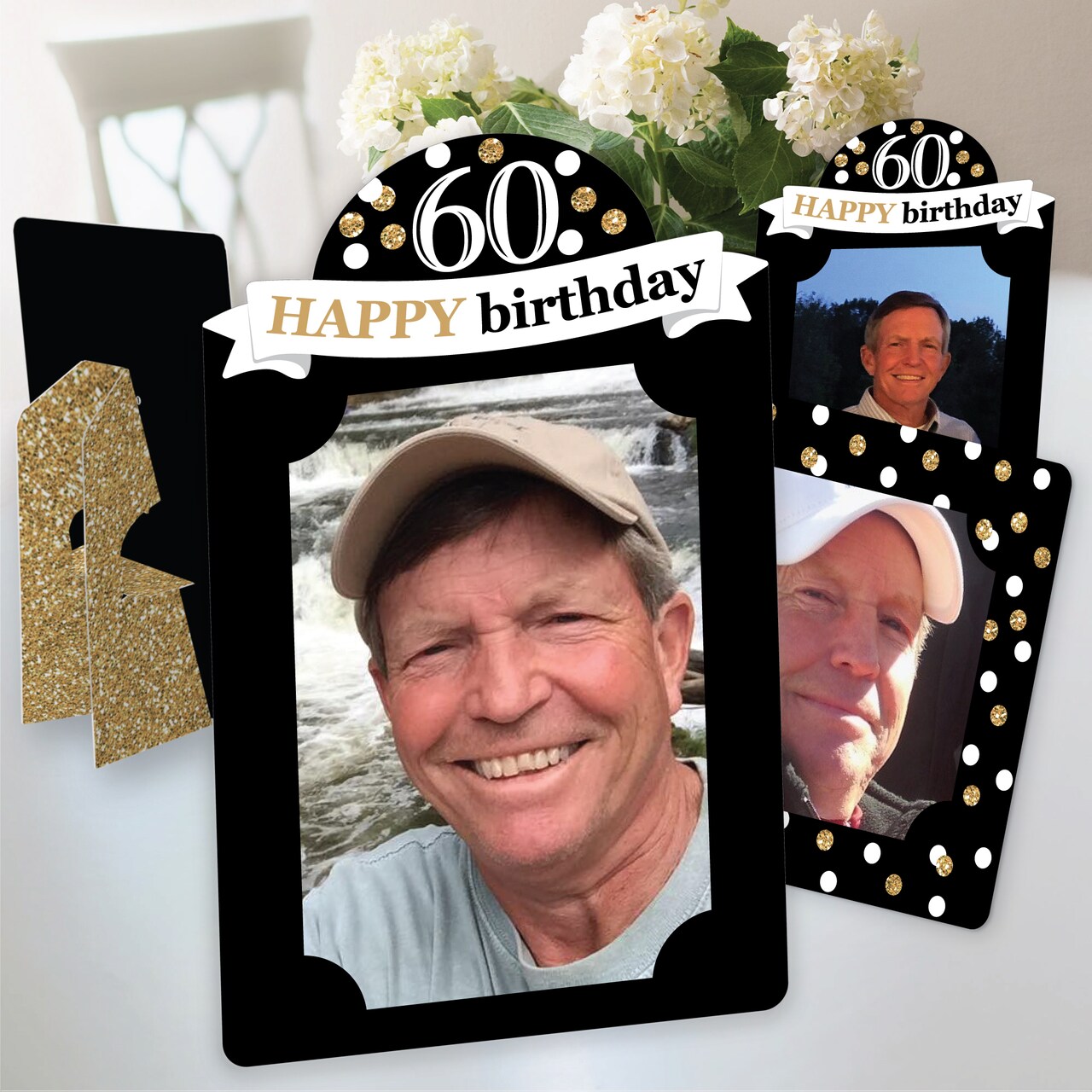 Big Dot of Happiness Adult 60th Birthday - Gold - Birthday Party 4x6 Picture Display - Paper Photo Frames - Set of 12